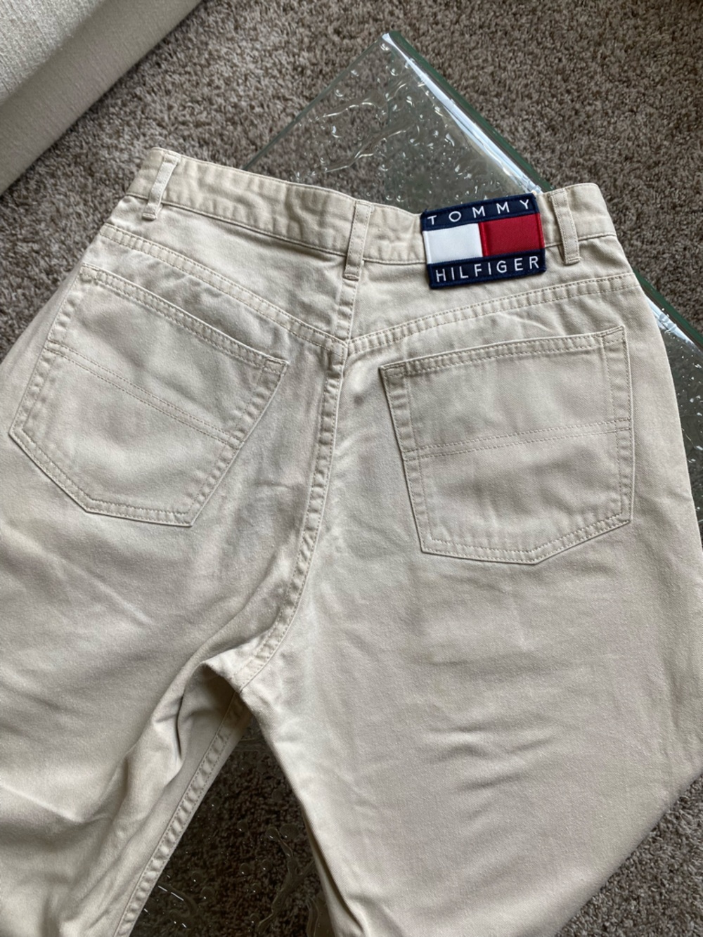 Y2K Tommy Hilfiger Beige Khaki Pants with Logo Flag Details - Picture 3 of 7
